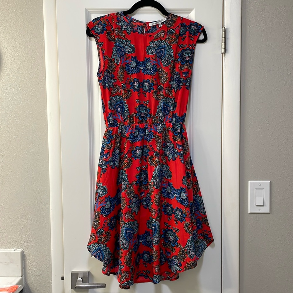 COLLECTIVE CONCEPTS Women's Red Floral Flare Katelynn Summer Dress Sz XS.